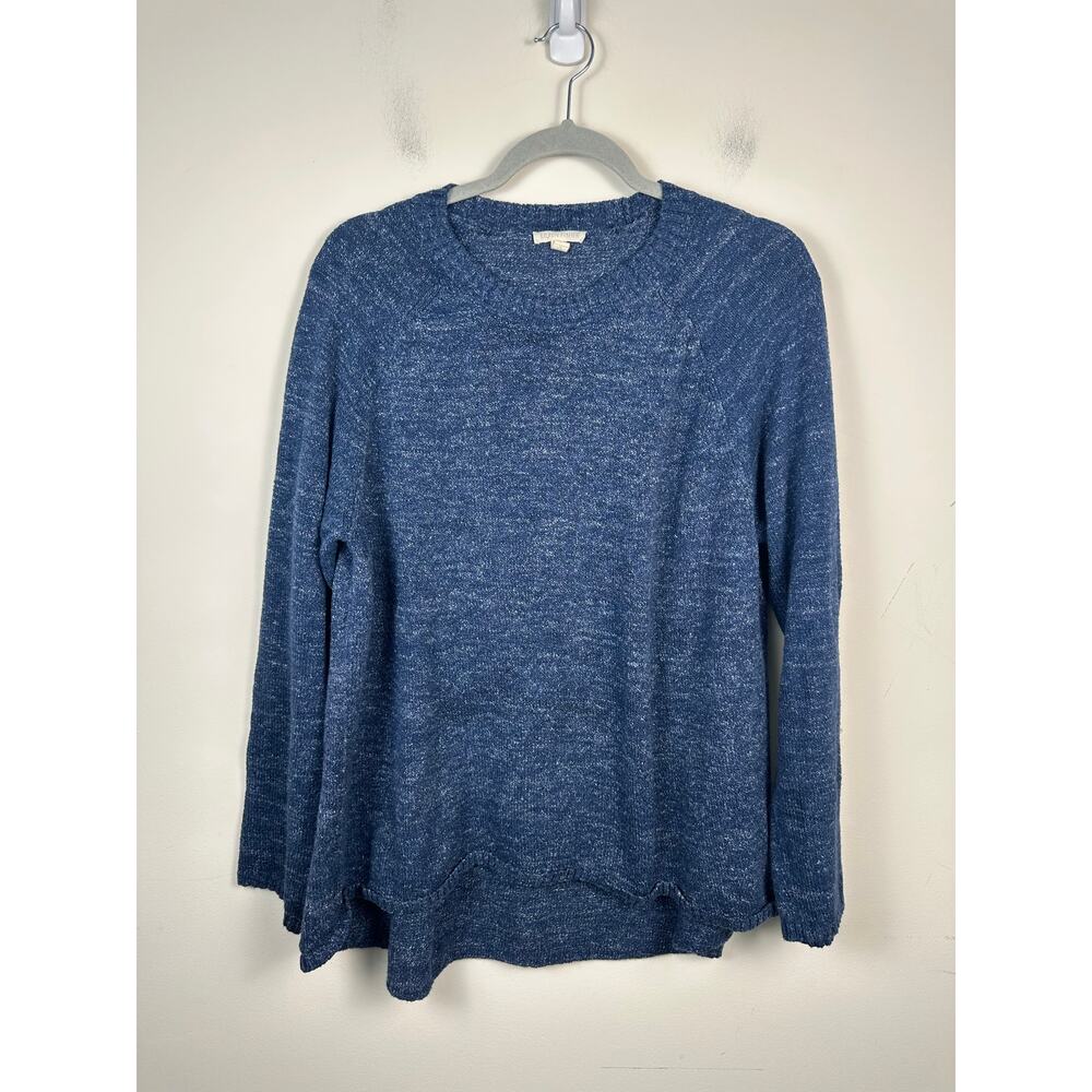 Eileen Fisher Organic Cotton Marled Blue High Low Sweater Size XL EUC